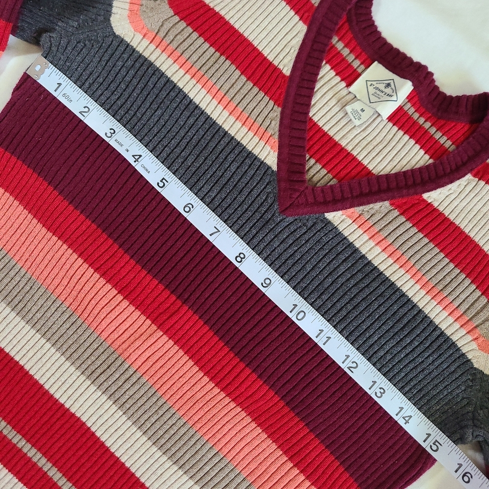 ❤️VGUC St. John's Bay V-Neck Red/Grey/Cream Ribbed Long Sleeve Knit Sweater, M - Picture 6 of 15